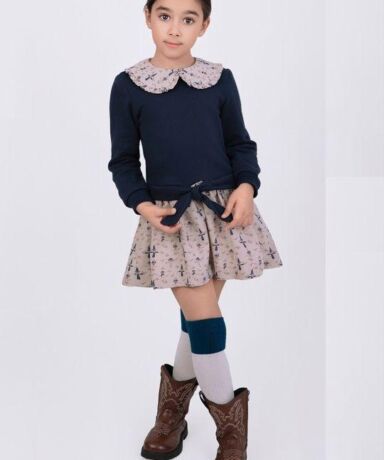 Vestido niña azul marino afelpado estampado espantapájaros - Nekenia