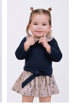 Vestido bebé niña azul marino con estampado de pájaros -Nekenia